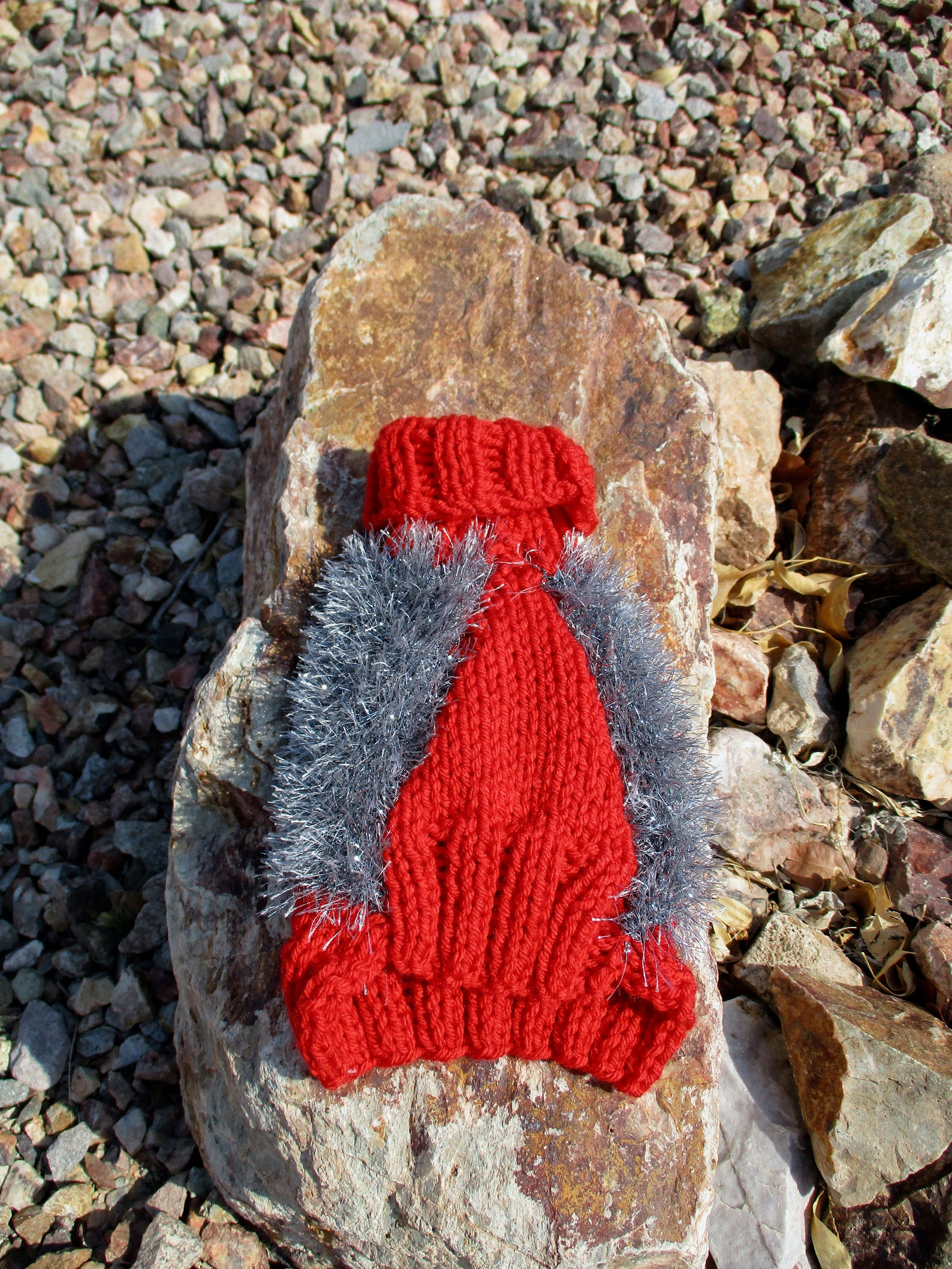 Red and Silver Hand Knitted Small Dog Sweater, Small Pet Sweater, Knit