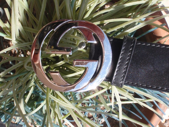 Vintage black leather Gucci belt with GG interloc… - image 6