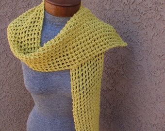 Yellow scarf, mesh design, hand knitted, long, sunflower yellow, bright yellow, versatile, gift for women, year round use, fun scarf, gift