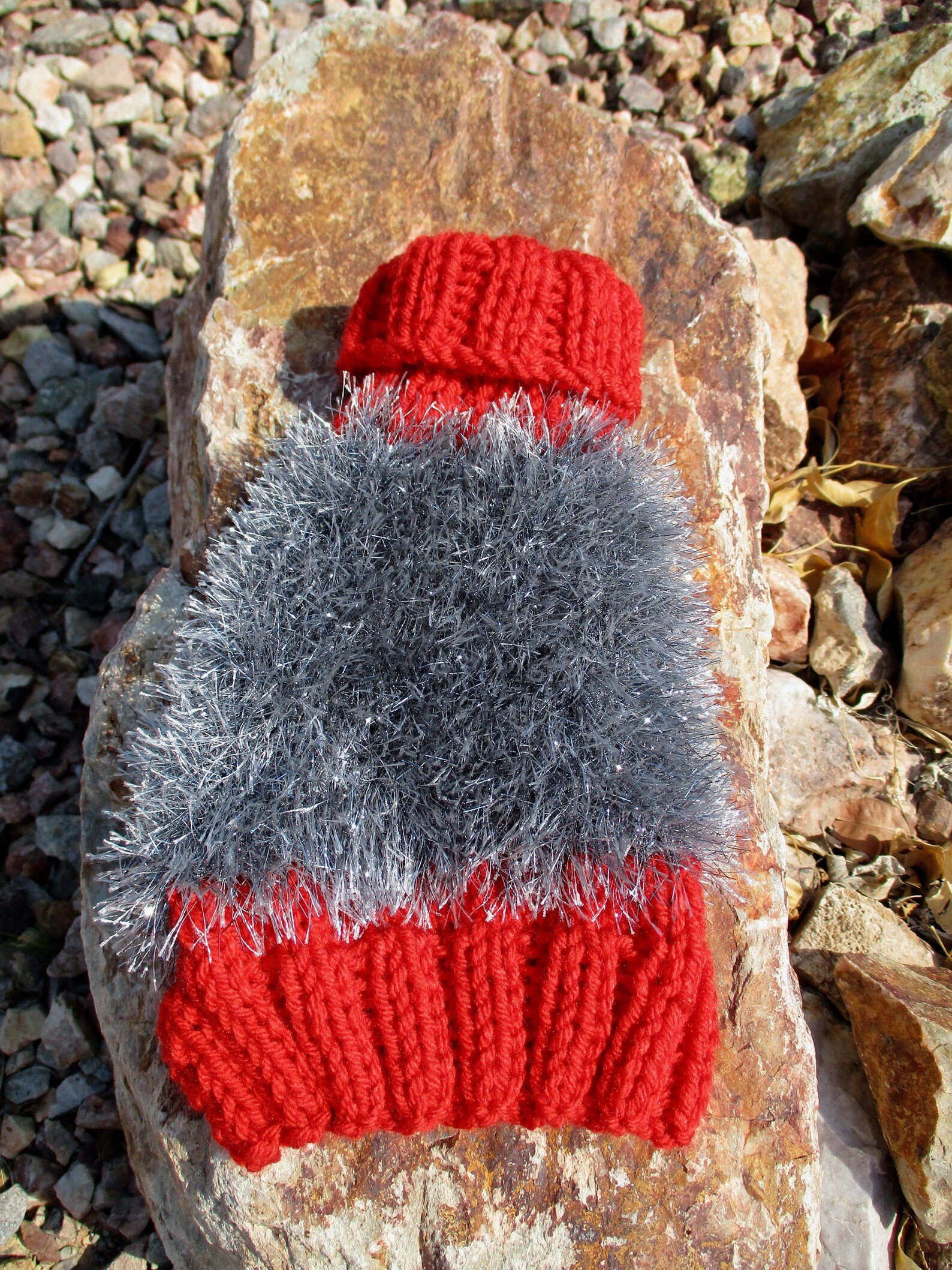 Red and Silver Hand Knitted Small Dog Sweater, Small Pet Sweater, Knit