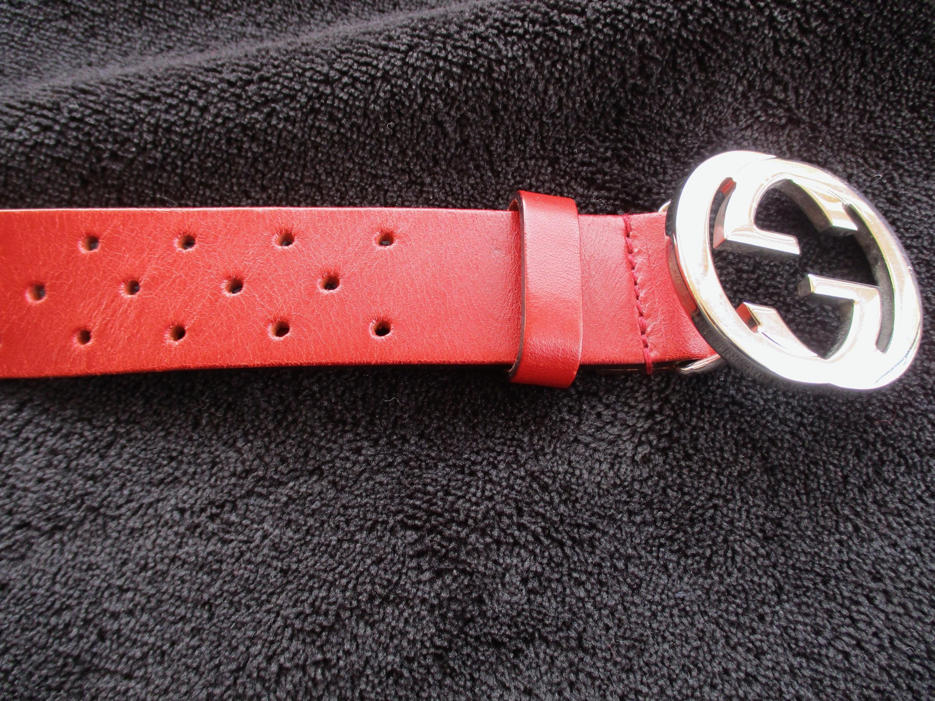 Gucci Red Leather Belt with Silver Buckle Red Gucci GG Leather Belt Like new | Mercari main image 4