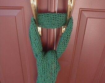 Emerald green year round scarf with metallic threads and pompoms