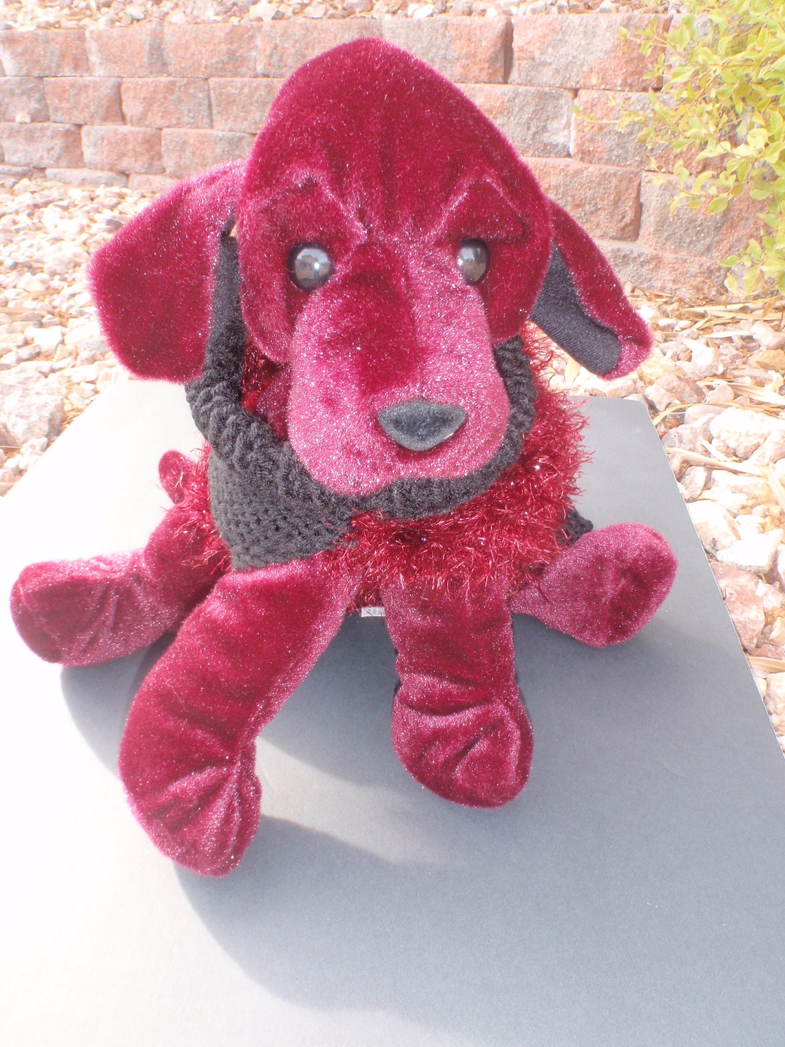 Black Dog Sweater With Maroon Trim Hand Knitted Dog Sweater Etsy