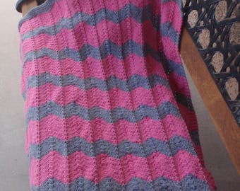 Bright pink and gray baby blanket/multi color baby blanket/baby girl gift/baby shower gift/car/carriage/heirloom blanket/knit/hand knitted