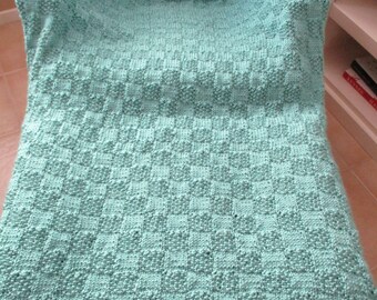Sea foam green knitted lap robe, throw, baby blanket