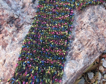 Multi color long ladder yarn hand knitted scarf