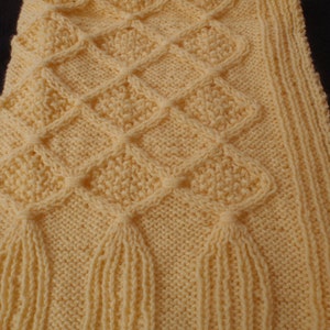 Yellow hand knitted  baby blanket with cables, new baby gift, heirloom blanket, unusual, unisex, baby shower gift, carriage, sofa throw