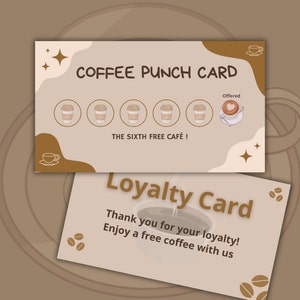 Café, carte perforée pour le café, cartes de fidélité, carte de récompense client, carte de fidélité café imprimable