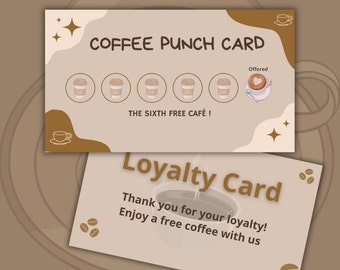 Coffee punch card, loyalty cards, customer reward card, printable coffee loyalty card