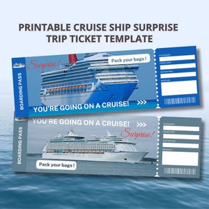 Billet de croisière surprise modifiable et imprimable, Modèle de Billet de croisière en téléchargement numérique, Carte d'embarquement