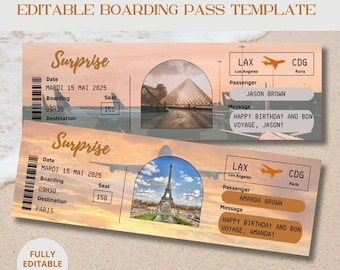 Editable Boarding Pass, Canva Airplane Ticket Template to Download and Print, Personalized Gift