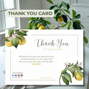 Carte de remerciement Citron, Modèle de carte marketing DIY, Carte de remerciement pour l'emballage de la commande, Petite carte de visite