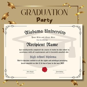 Fake high school diploma to personalize, Editable digital template and replica to download