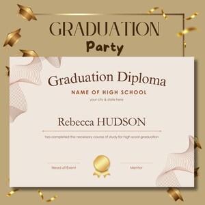 High school diploma, college diploma, diploma template, printable certificate with bucket, editable canvas