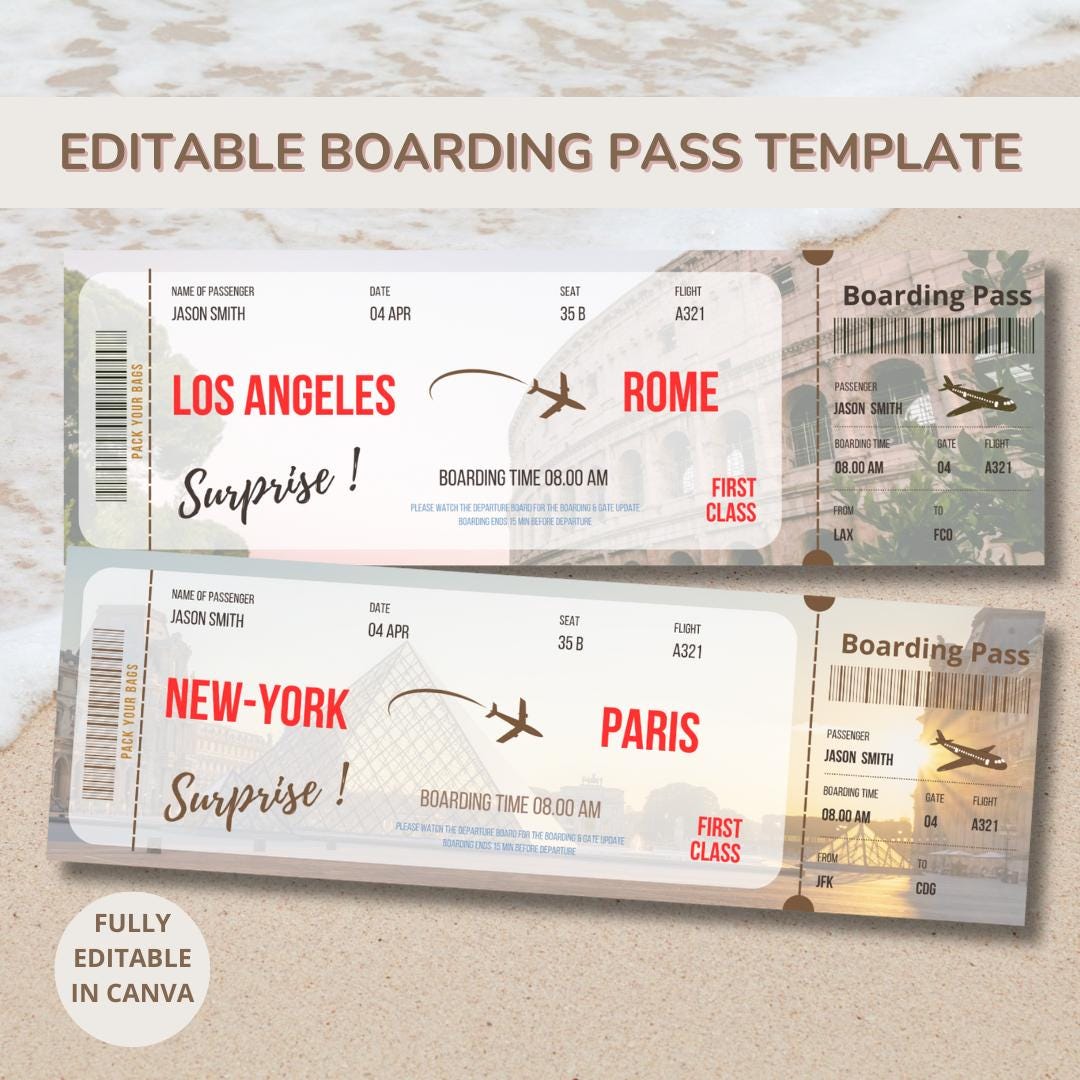 Editable and Printable Airplane Ticket Template, Personalized Boarding ...