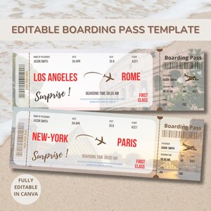 Modèle de Billet d'avion modifiable et imprimable, carte d'embarquement personnalisé en téléchargement numérique, cadeau surprise
