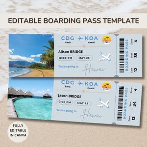 Billet d'avion d'anniversaire à imprimer, billet cadeau de voyage surprise, carte d'embarquement personnalisé pour cadeau surprise