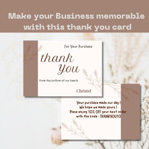 Modèle de Carte de Remerciement  Modifiable sur Canva, Carte de remerciement pour petite entreprise imprimable et personnalisable