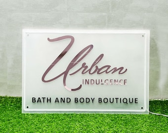 3D Backlit Acrylic Rectangle Business Logo Sign |  Personalized Custom Business logo LED Sign | Salon & Bar Décor Sign