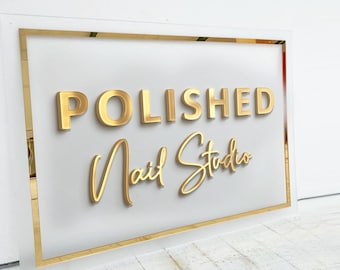 Customized Salon Name Acrylic Sign With Raised 3D Letters | Salon Logo Sign | Business Acrylic Sign | Office Wall Decor | Business Door Sign