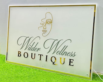LED Custom Acrylic Boutique Business Sign Wall | Acrylic Name Wall Sign | Custom Logo Business Door Sign | Light Up Sign for small Business