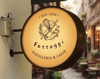 Custom Outdoor Round LED Light Box Business Sign | Double-Sided Projecting Acrylic Blade Lighted Sign for Cafe, Hotel, Resort & Boutique