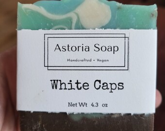 White Caps - Handmade Soap - Ocean Scent - Sustainable Palm Oil - Phthalate Free - Vegan - Unisex - Plant Based - Astoria Soap