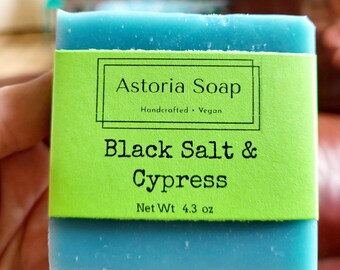 Black Salt & Cypress - Handmade Soap - Vegan - Sustainable Palm Oil - Unisex - Plant Based - Phthalate Free - Astoria Soap