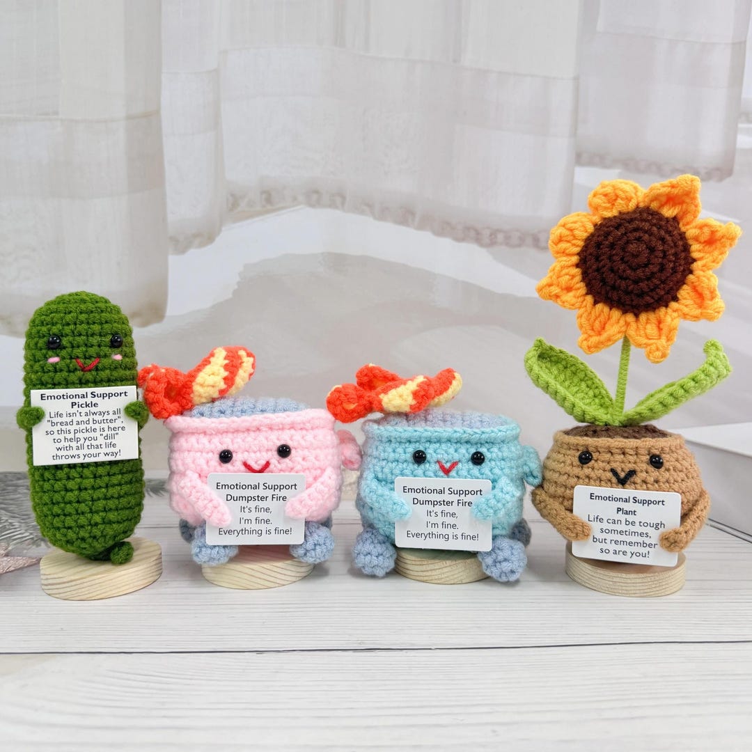 Emotional Support Gift Set-crochet Dumpster Fire/sunflower/pickle