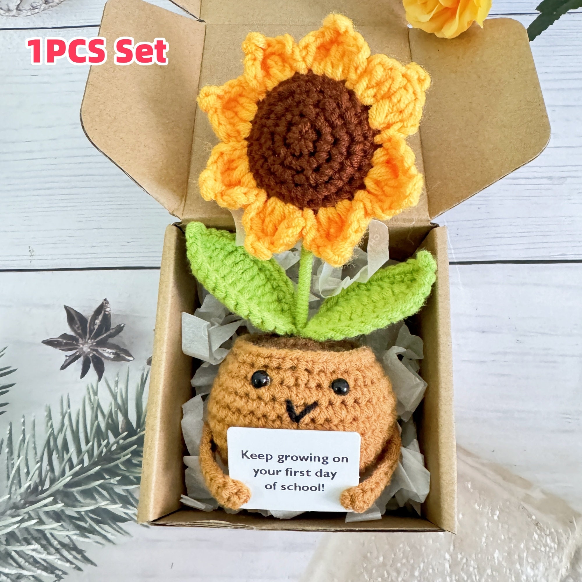 Mother's Day Gift Box Set-crochet Sunflower/crayon/sun/moon/star