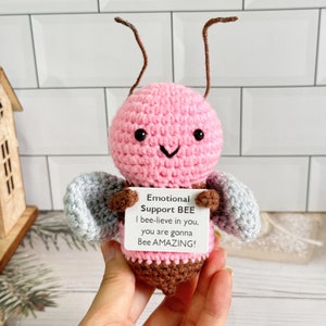 Crochet Gifts Positive Bee, Wool Cute Emotional Bee Crochet With Positive Card, Knitted Cute Crochet Animals - 5