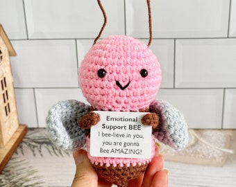 Crochet Gifts Positive Bee, Wool Cute Emotional Bee Crochet With Positive Card, Knitted Cute Crochet Animals - 11