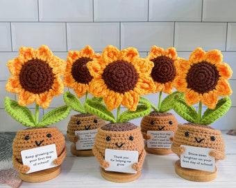 Custom Cute Handmade Crochet Sunflowers-Emotional Support Plant-Thank you Gifts-Back to school Gift-Gift for Classmate/Team/Teachers/Friends