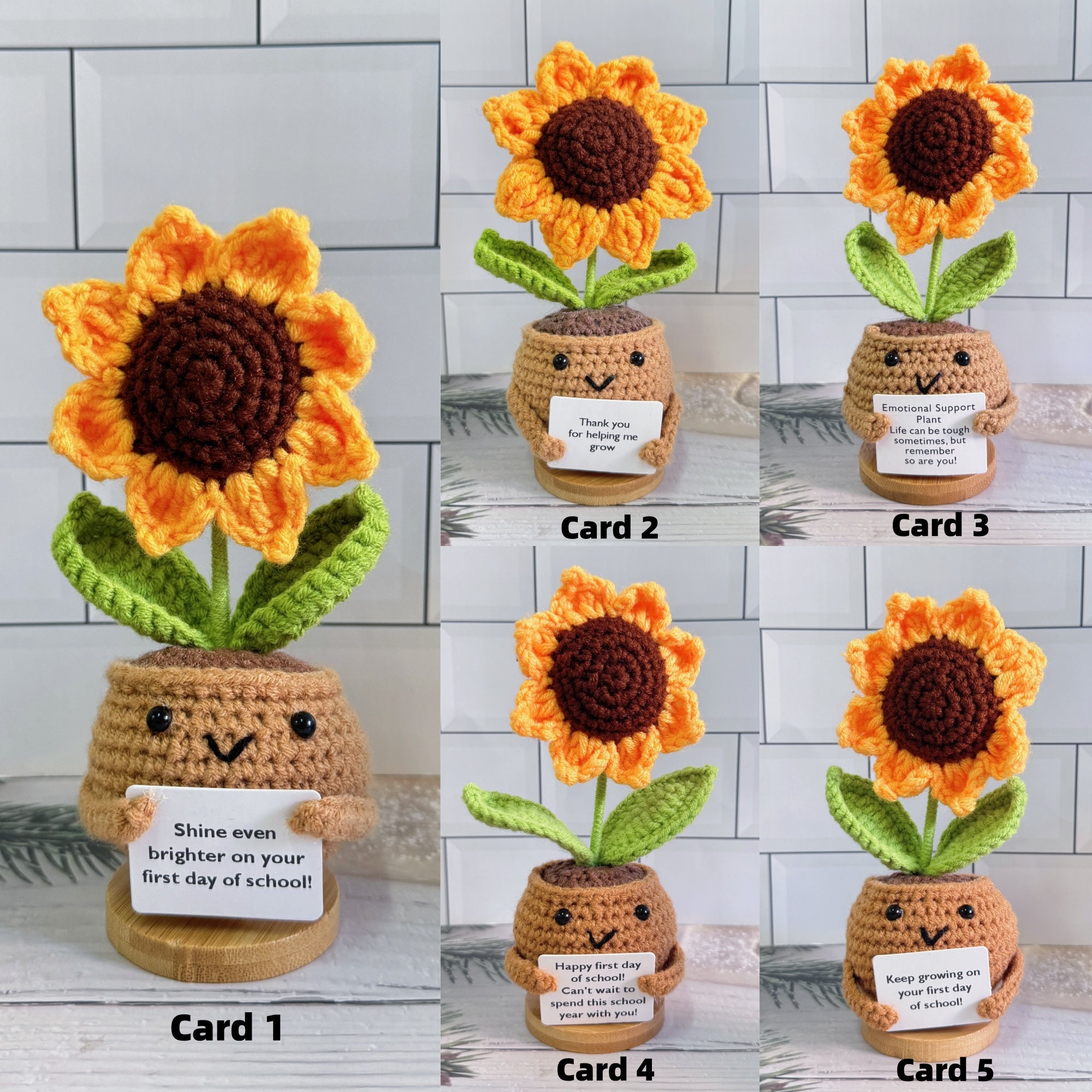 HEXMOZ Handmade Sunflower Crochet Gift With Encouragement Card - Positive Thank You Present For Teachers, Nurses, Coworkers - View #11
