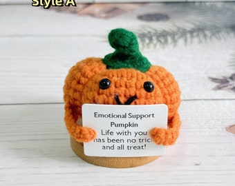 Handmade Knitted Pumpkin Doll With Positive Words Card - Halloween & Emotional Support Gift