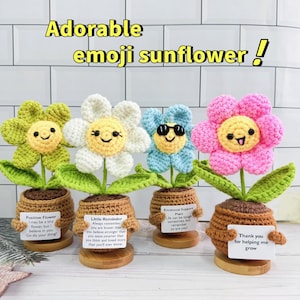 Cute Handmade Crochet Emoji Sunflowers-Emotional Support-Thank you Gift-Back to school Gift-Gift for Friends/Teachers/Colleagues-Desk Decor