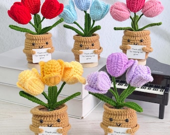 Adorable Handmade Crochet Tulip,Crochet Flower Desk Decor,Mother's Day Gift,Teacher Appreciation Gift,Thank you Gift for Mom/Teacher/Friends