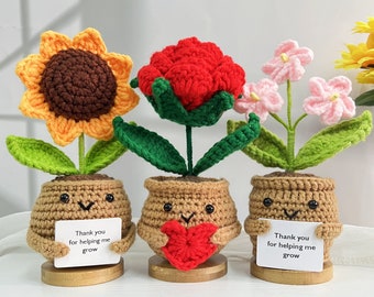 Grazioso girasole/rosa/non-ti-scordar-di-me all'uncinetto, fiore lavorato a mano, grazie per avermi aiutato a crescere, citazioni, supporto emotivo, regali del Ringraziamento