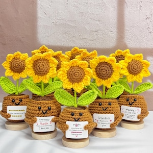Adorable Handmade Crochet Sunflower Gifts,Crochet Flowers Decor,Mother&#39;s Day Gifts,Love You Mom,Thanks Mom,Flower Gifts for Mom Aunt Grandma