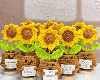 Adorable Handmade Crochet Sunflower Gifts,Crochet Flowers Decor,Mother's Day Gifts,Love You Mom,Thanks Mom,Flower Gifts for Mom Aunt Grandma