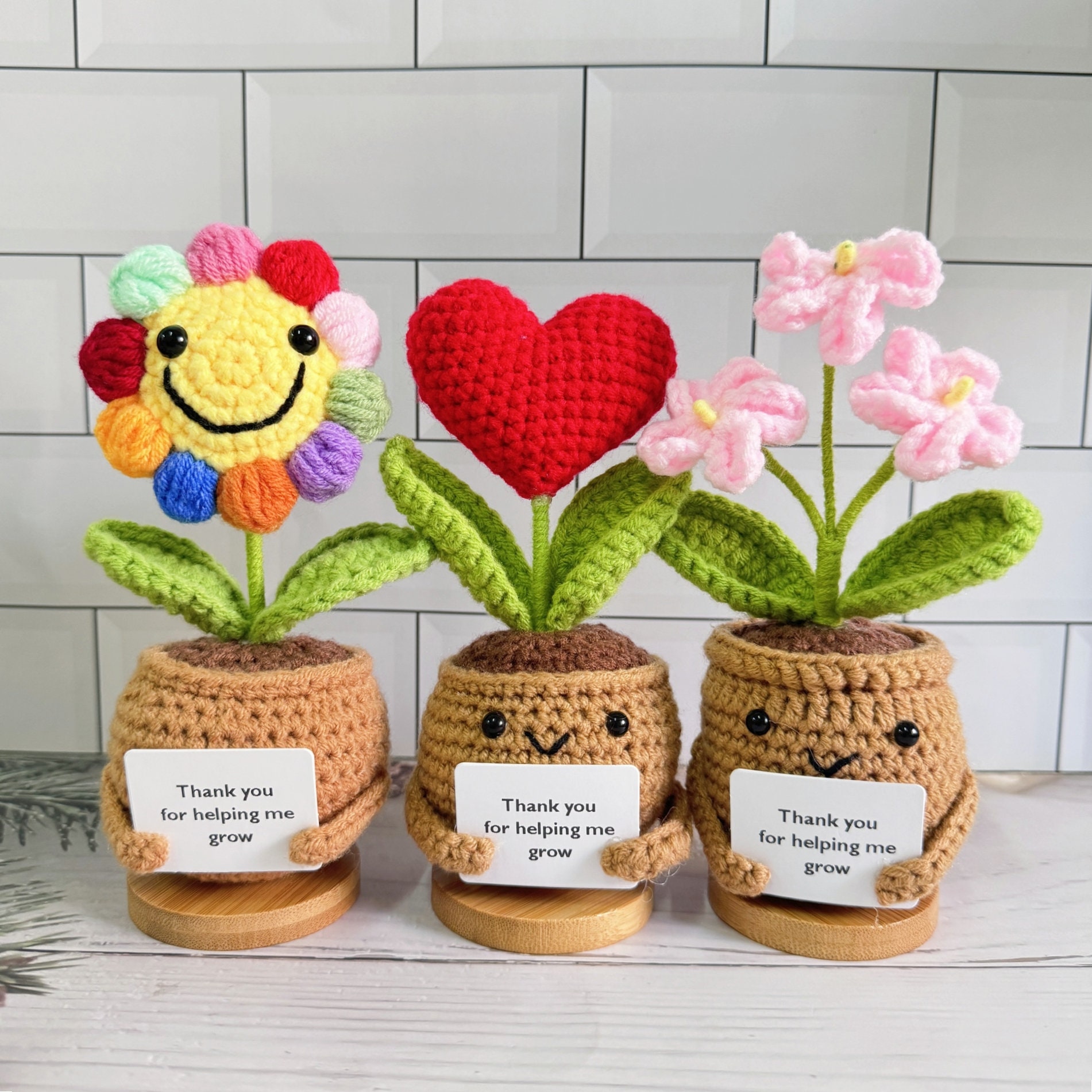 Handmade Crochet Rainbow Sunflower,red Heart and Forget-me-not