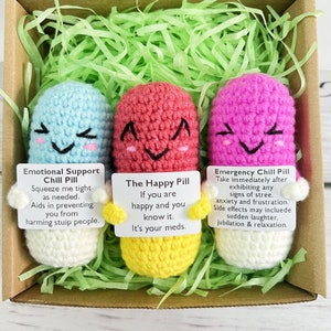 Funny Crochet Chill Pills-Emotional Support Pill-Chill Pill Fidget-Stress Toy-Crochet Amigurumi Pill-Caring Gift-Get well soon-Cheer up Gift