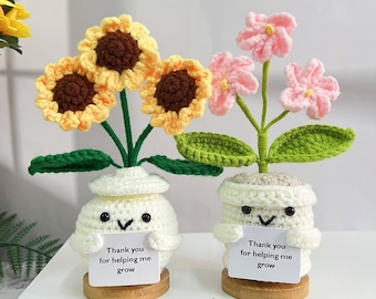 Handmade Crochet Sunflower and Forget-me-not,Emotional Support Plants,Thank you Gifts,Thanksgiving Gift for Friends/Family/Teacher/Colleague
