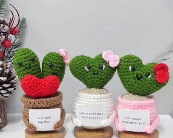 Cute Crochet Heart-shaped Potted Plant with Positive Quote,Crochet Succulent,Emotional Support Plant,Mother's Day Gift,Crochet Desk Decor