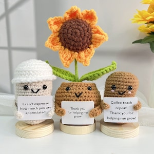 3PCS Adorable Handmade Crochet Coffee Cup/Bean and Sunflower-Thank you gifts-Back to school gifts-Gift for Teachers/Friends-Cute Desk Decor