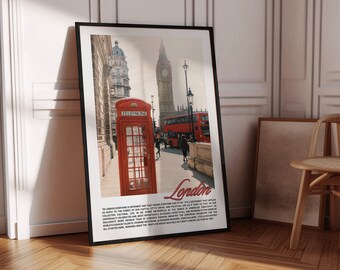 London City Print Red Travel Poster Cityscape Photography Wall Art for Living Room London Print Aesthetic City Poster Chic Print for Dorm