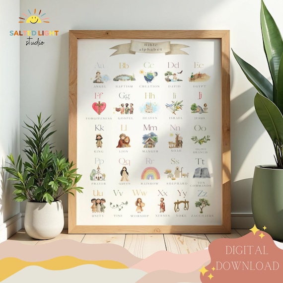 Bible Alphabet Poster Printable | Christian ABC Wall Art for Kids | Preschool Homeschool | Sunday School