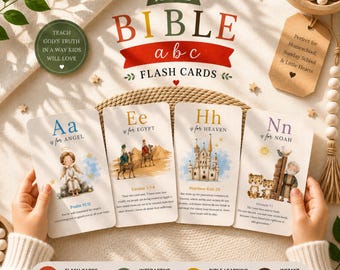 Bibel ABC-Stickkarten für Kinder, christliche Hausschule zum Ausdrucken, Schriftspeicher-Verskarten, Bibelalphabet-Digital-Download