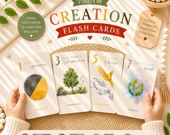 7 Days of Creation Flash Cards, Bible Printable for Kids, Sunday School Activity, Genesis Creation Lesson, Christian Homeschool PDF