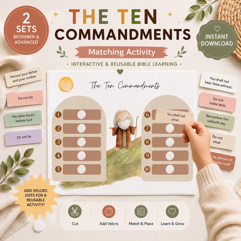 10 Commandments Activity Worksheet for Kids | Moses Bible Lesson ...